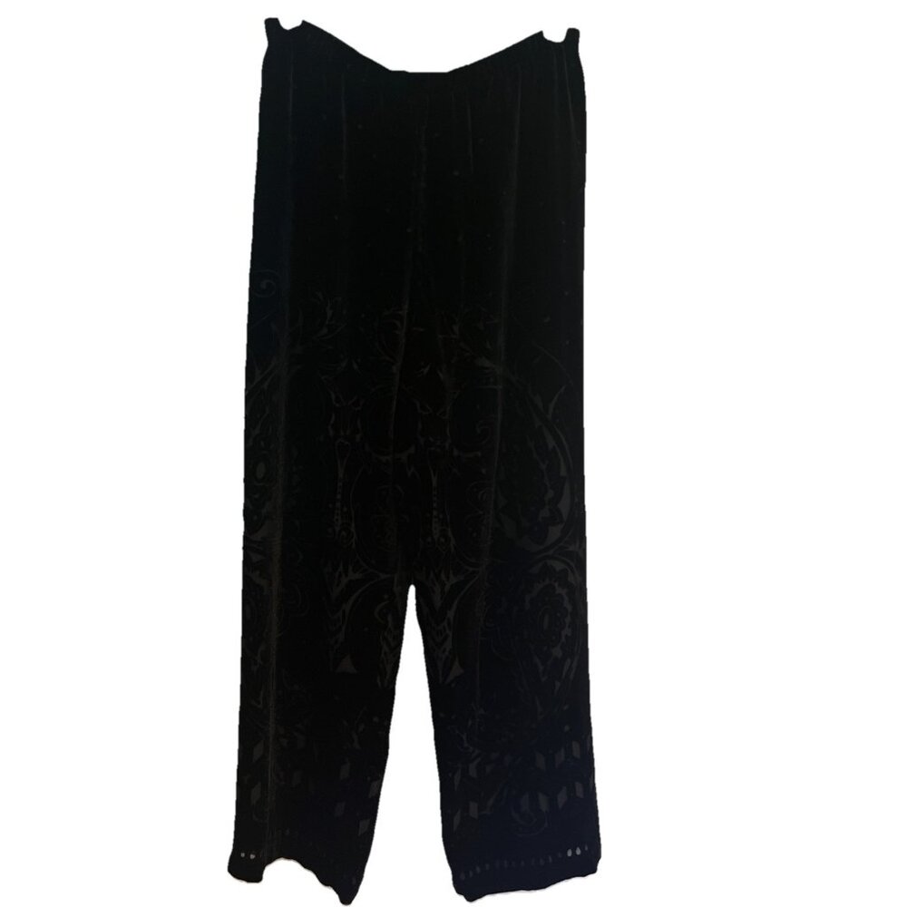 Chico's Black Velvet Burnout Pants  Boho Rayon Silk Sz 1 Us 8 Flowy Comfy